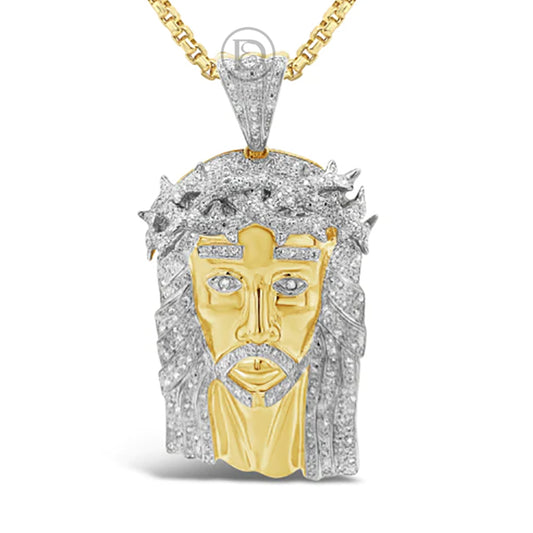 Diamond Jesus Pendant 1.12 CTW Round Cut 10K Yellow Gold