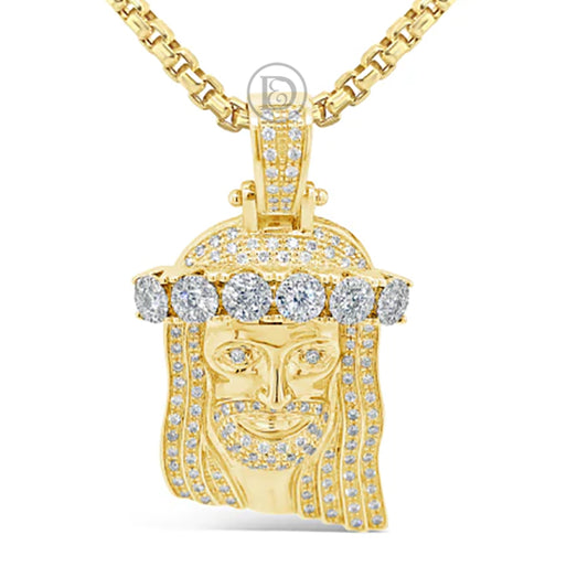 Diamond Jesus Pendant 2.24 CTW Round Cut 14K Yellow Gold