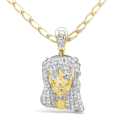 Diamond Jesus Pendant .14 CTW Round Cut 10K Yellow Gold