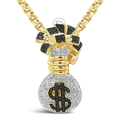 Green Diamond Money Bag Pendant 1.33 CTW Round Cut 10K Yellow Gold