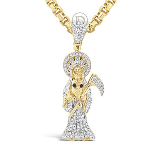Diamond Reaper Pendant .85 CTW Round Cut 10K Yellow Gold