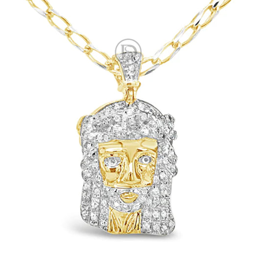 Diamond Jesus Pendant .15 CTW Round Cut 10K Yellow Gold