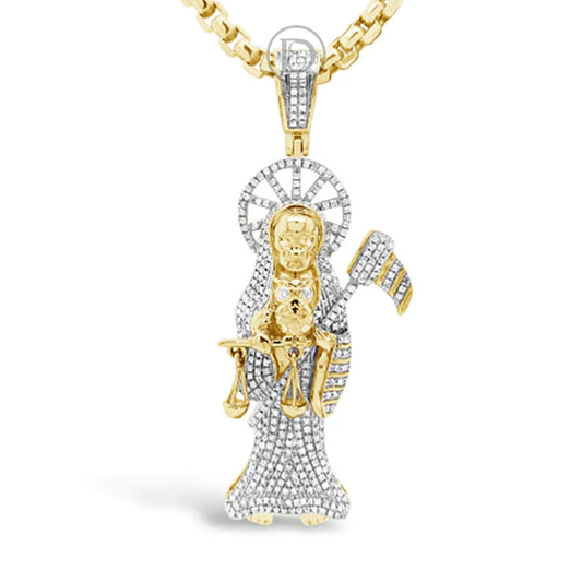 Diamond Reaper Pendant .87 CTW Round Cut 10K Yellow Gold