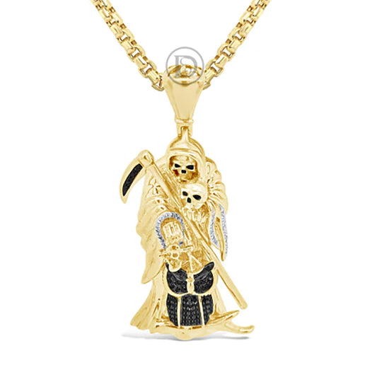 Diamond Reaper Pendant .55 CTW Round Cut 10K Yellow Gold