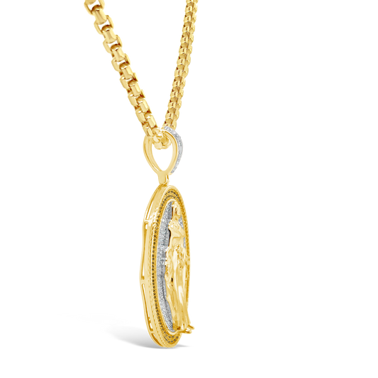 Yellow Diamond Virgin Mary Pendant .59 CTW Round Cut 10K Yellow Gold