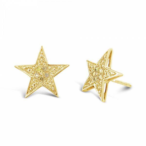 10K Yellow Gold .14ct Canary Diamond Star Earrings