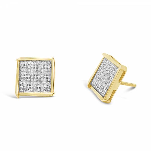 10K Yellow Gold .35ct Diamond Square Earrings w/ Gold Trim