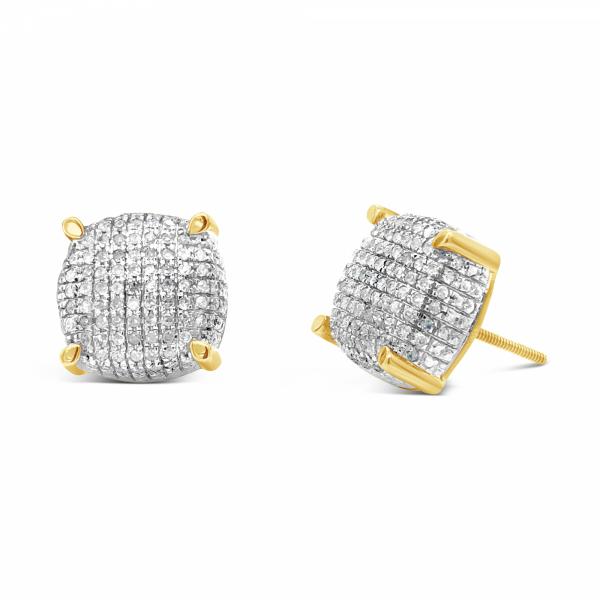 10K Yellow Gold .66ct Diamond 3D Square Earrings