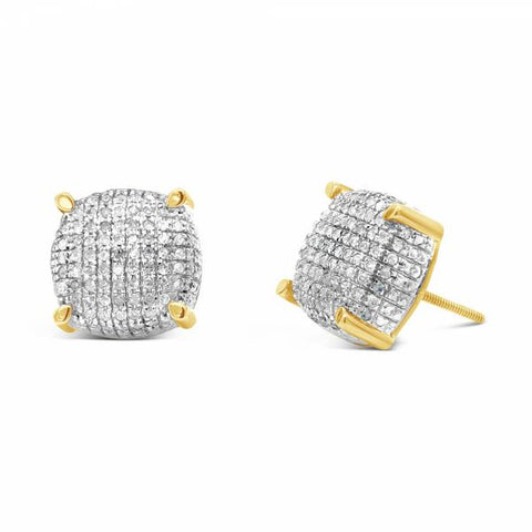 10K Yellow Gold .66ct Diamond 3D Square Earrings