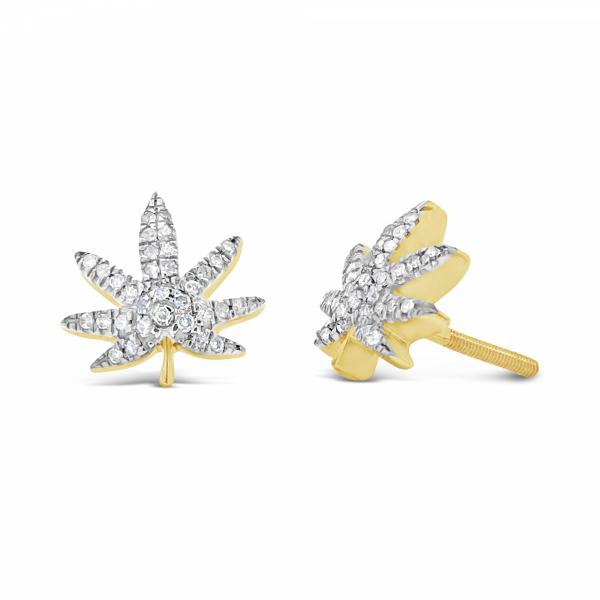10K Yellow Gold .21ct Diamond Pot Leaf Earrings
