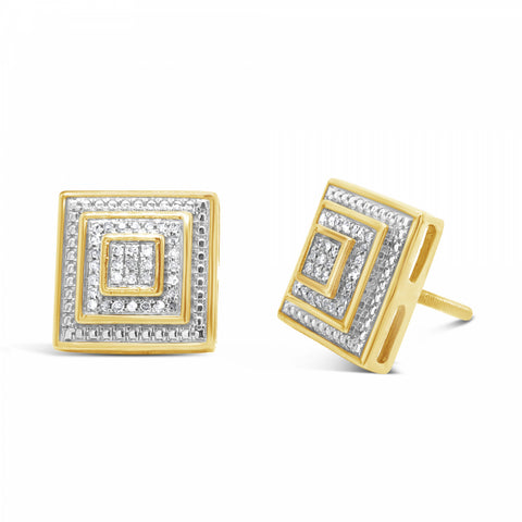 10K Yellow Gold .17ct Diamond 3D Stacking Square Earrings