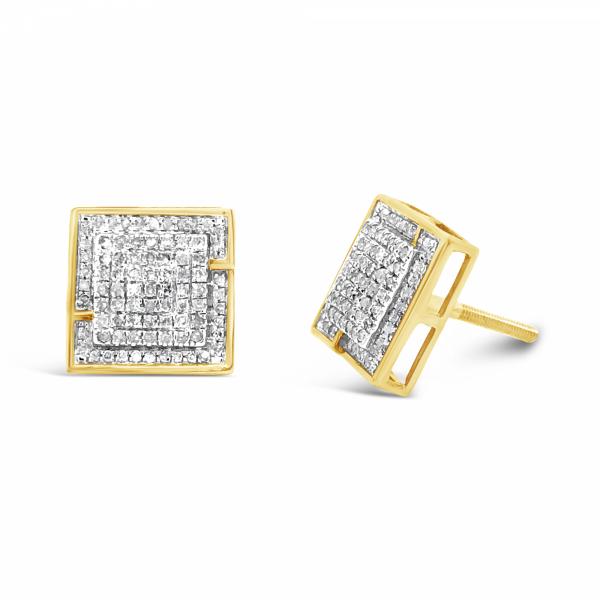 10K Yellow Gold .32ct Diamond Square Earrings