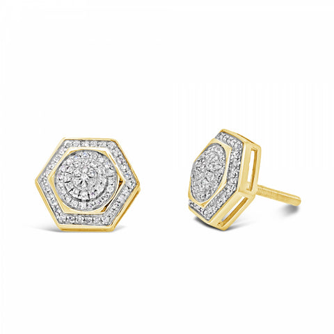 10K Yellow Gold .31ct Diamond Hexagon Earrings