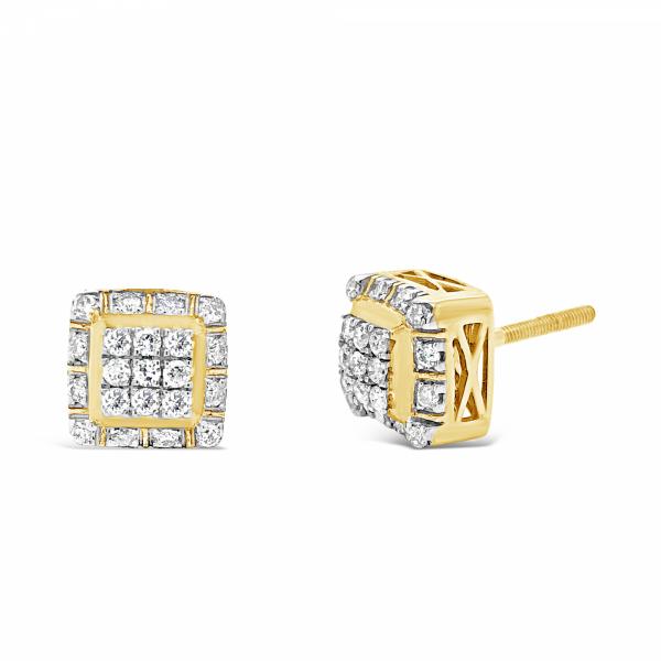 10K Yellow Gold .50ct Diamond Square Earrings w/ Gold Details