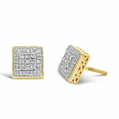 10K Yellow Gold .52ct Diamond 3D Square Earrings