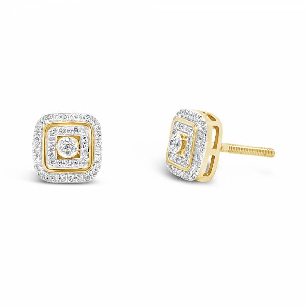 10K Yellow Gold .17ct Diamond Square Earrings