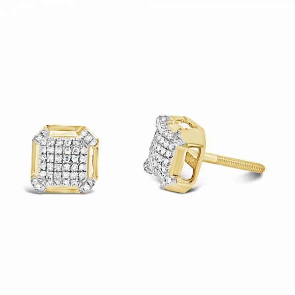 10K Yellow Gold .17ct Diamond Square Earrings