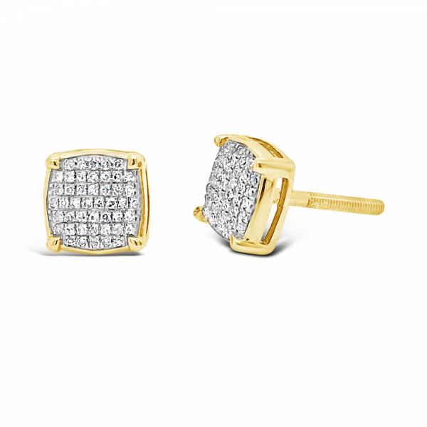 10K Yellow Gold .15ct Diamond Square Earrings