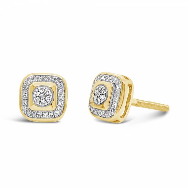 10K Yellow Gold .09ct Diamond Square Earrings