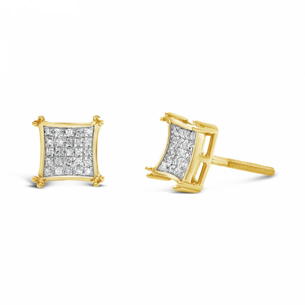 10K Yellow Gold .15ct Diamond Square Earrings