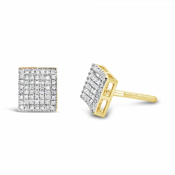 10K Yellow Gold .24ct Diamond Rectangle Earrings w/ Square Detail