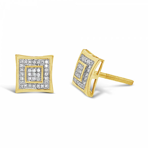 10K Yellow Gold .13ct Diamond Square Earrings