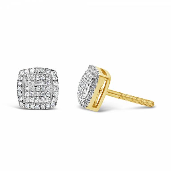 10K Yellow Gold .16ct Diamond Square Earrings w/ 3D Detailing