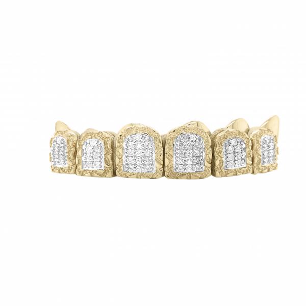6 Piece 10K Gold Grill w/ Nugget Diamonds Blocks