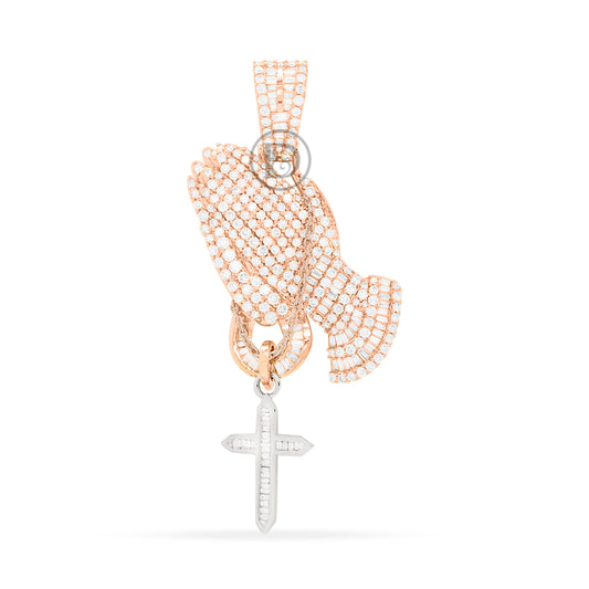 10K yellow gold praying hands pendant with 2.86 ct diamonds