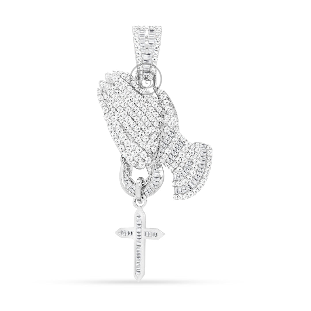 10K yellow gold praying hands pendant with 2.86 ct diamonds