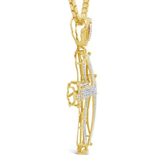 Diamond Cross Pendant 1.50 CTW Round Cut 10K Yellow Gold
