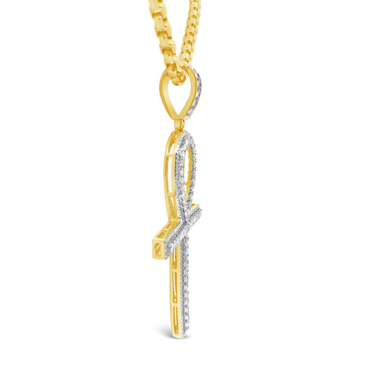 Diamond Cross Pendant 1.70 CTW Round Cut 10K Yellow Gold