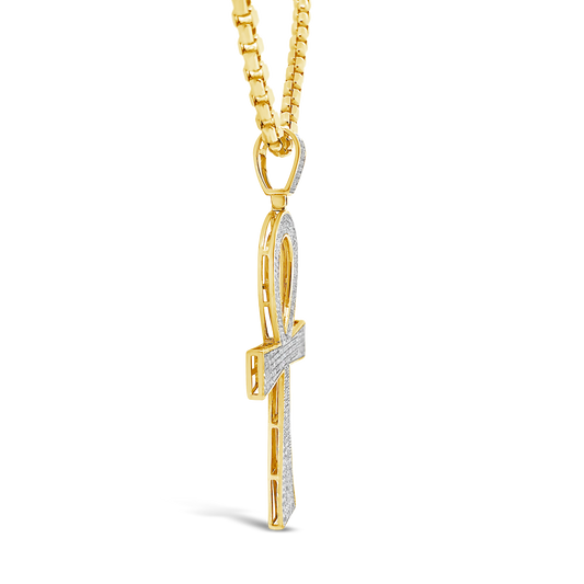 Diamond Cross Pendant .96 CTW Round Cut 10K Yellow Gold