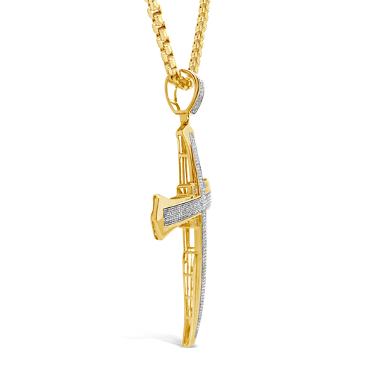 Diamond Cross Pendant 1.07 CTW Round Cut 10K Yellow Gold