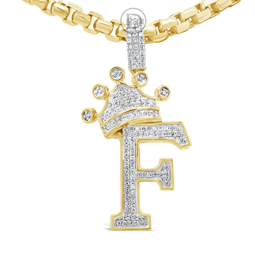 Diamond "Crown F" Pendant .29 CTW Round Cut 10K Yellow Gold