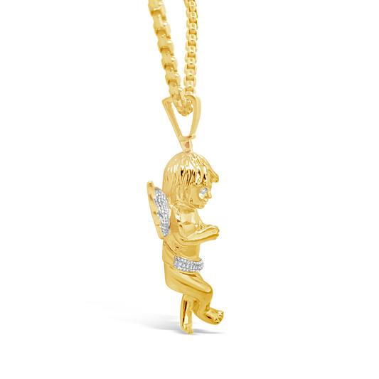 Diamond Angel Pendant .75 CTW Round Cut 10K Yellow Gold