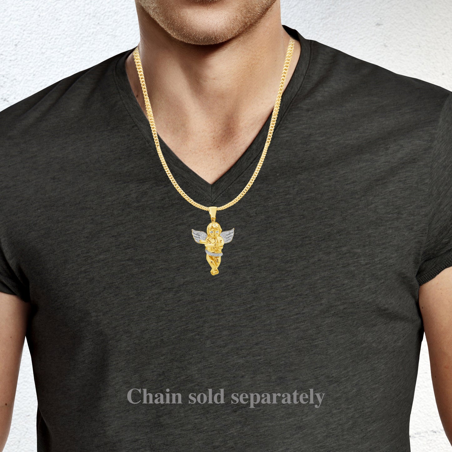 Diamond Angel Pendant .75 CTW Round Cut 10K Yellow Gold