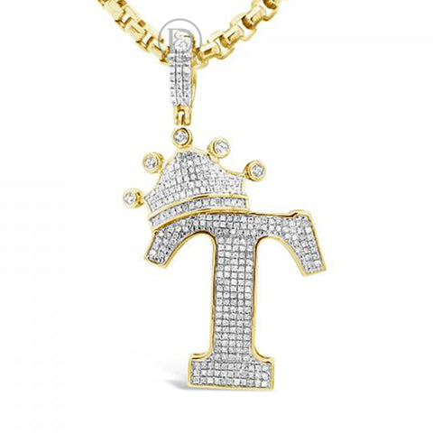 Diamond "Crown T" Pendant .66 CTW Round Cut 10K Yellow Gold