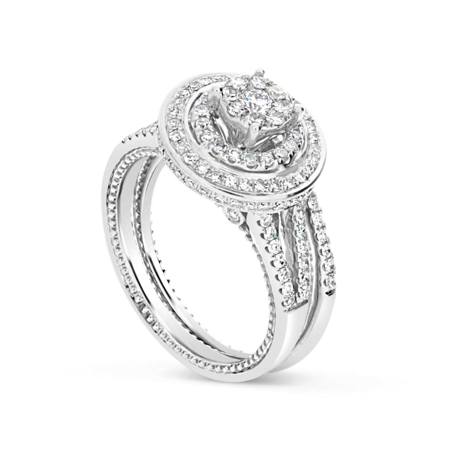 Diamond Halo Engagement Ring .78 CTW Round Cut 14K White Gold Bridal Set