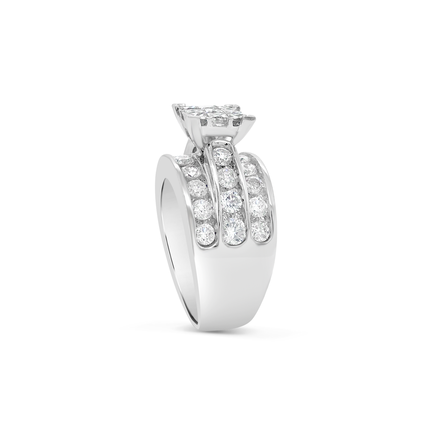 Diamond Ring 2.79 CTW Princess Cut w/ Round Cut 14K White Gold