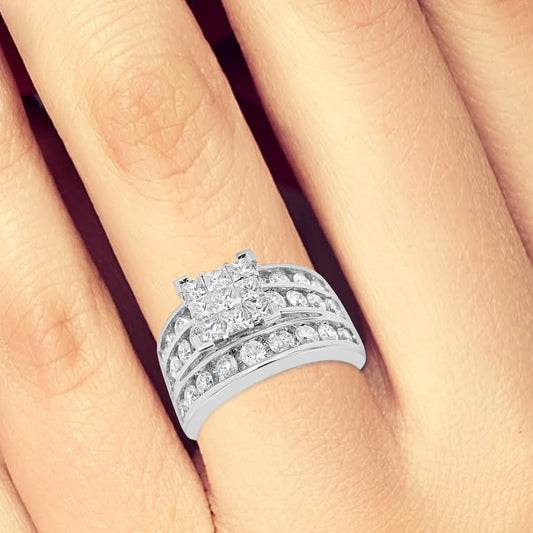 Diamond Ring 2.79 CTW Princess Cut w/ Round Cut 14K White Gold