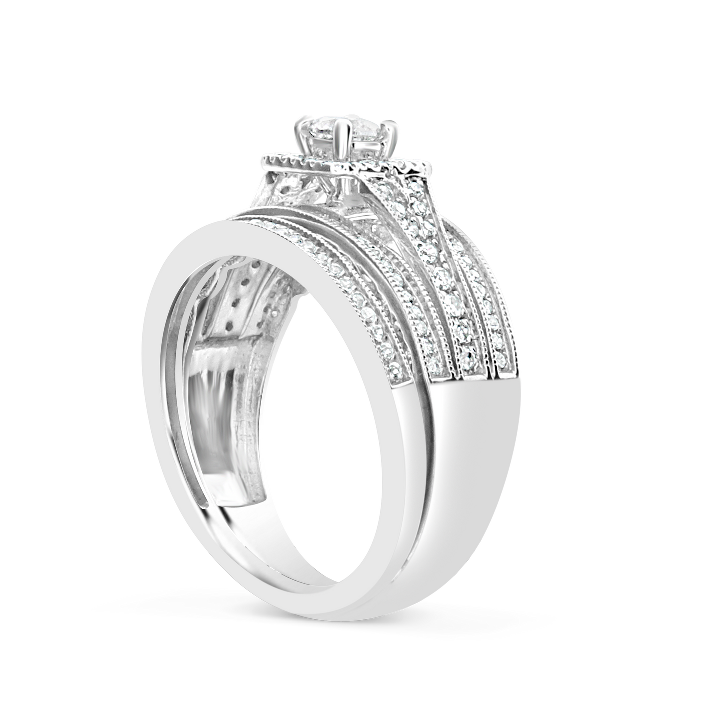 Diamond Halo Engagement Ring .82 CTW Round Cut 14K White Gold