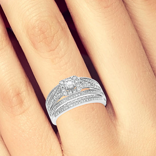 Diamond Halo Engagement Ring .82 CTW Round Cut 14K White Gold