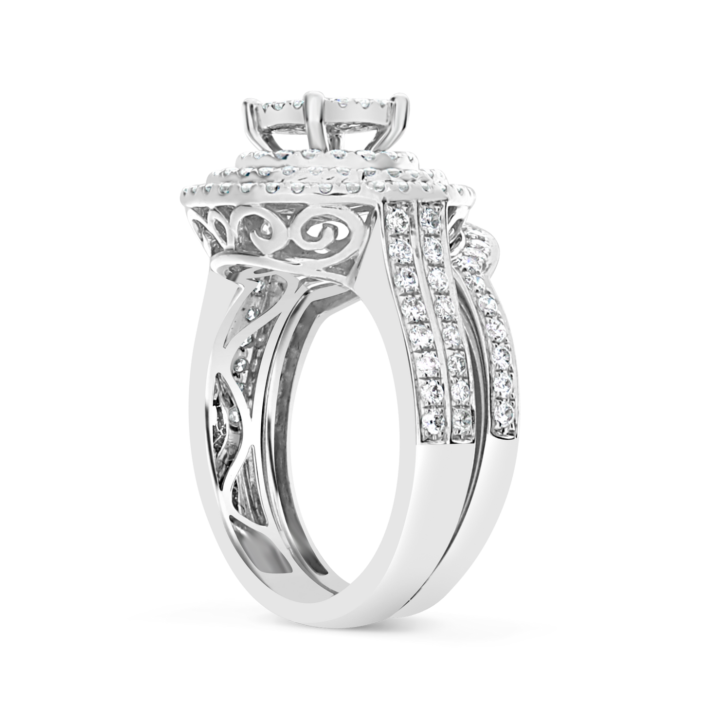 Diamond Halo Engagement Ring 1.46 CTW Round Cut 14K White Gold