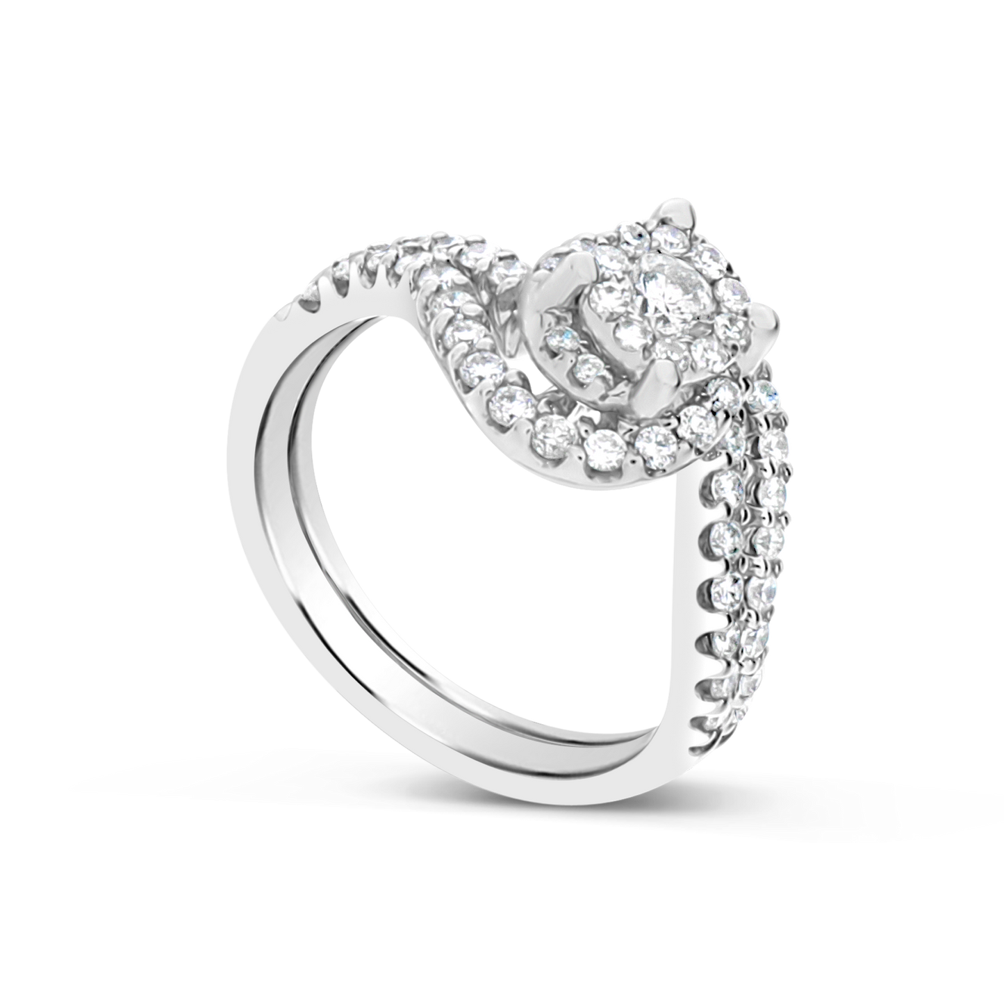 Diamond Halo Engagement Ring .96 CTW Round Cut 14K White Gold