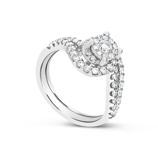 Diamond Halo Engagement Ring .96 CTW Round Cut 14K White Gold