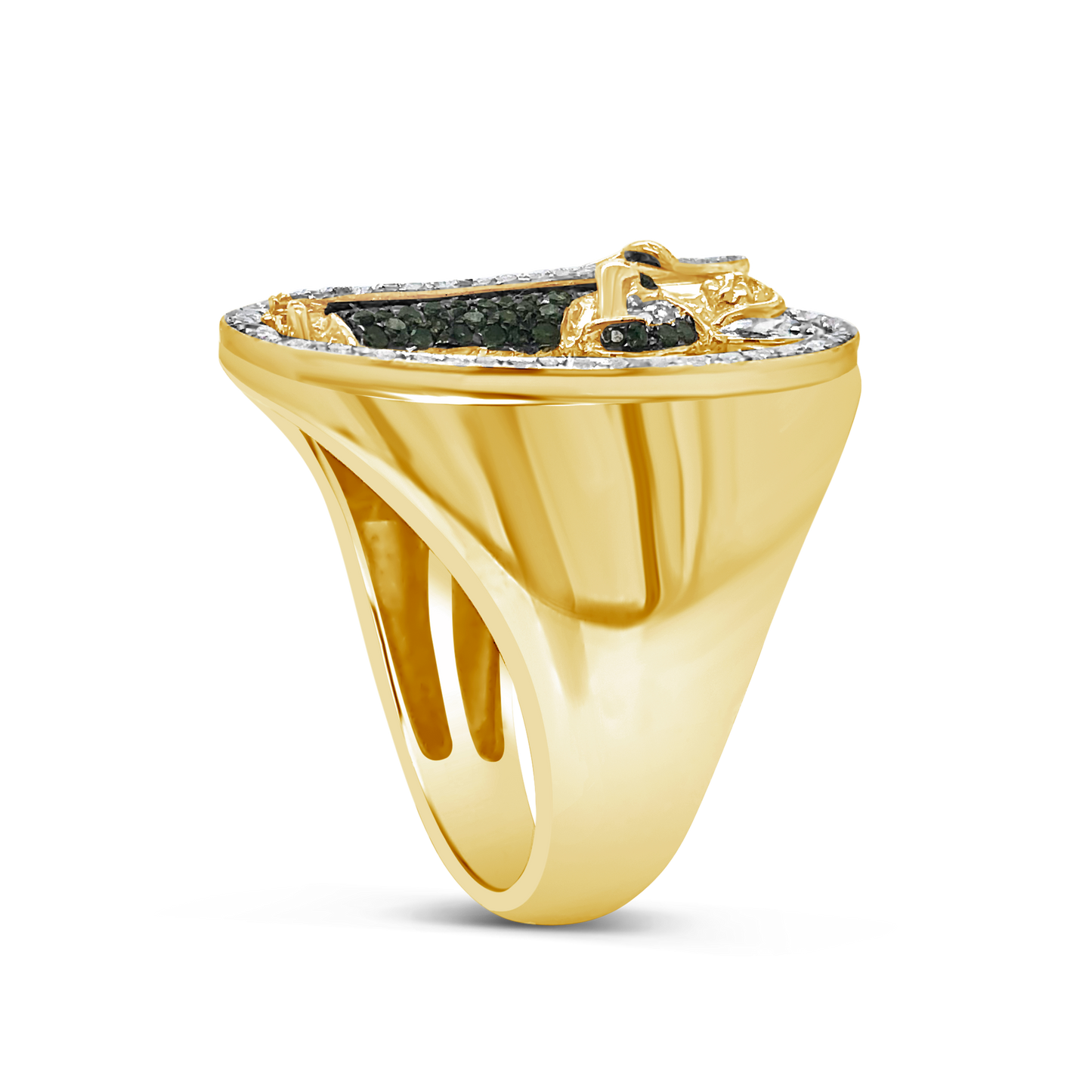 Green & White Diamond St. Jude Ring .70 CTW Round Cut 10K Yellow Gold