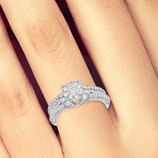 Diamond Halo Engagement Ring 1.19 CTW Round Cut 14K White Gold