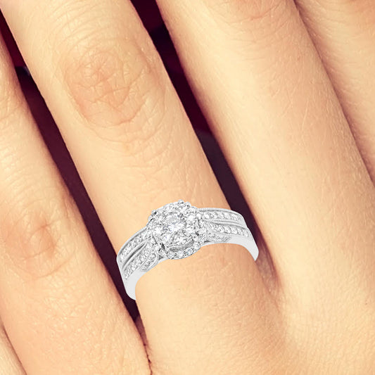 Diamond Halo Engagement Ring .62 CTW Round Cut 14K White Gold