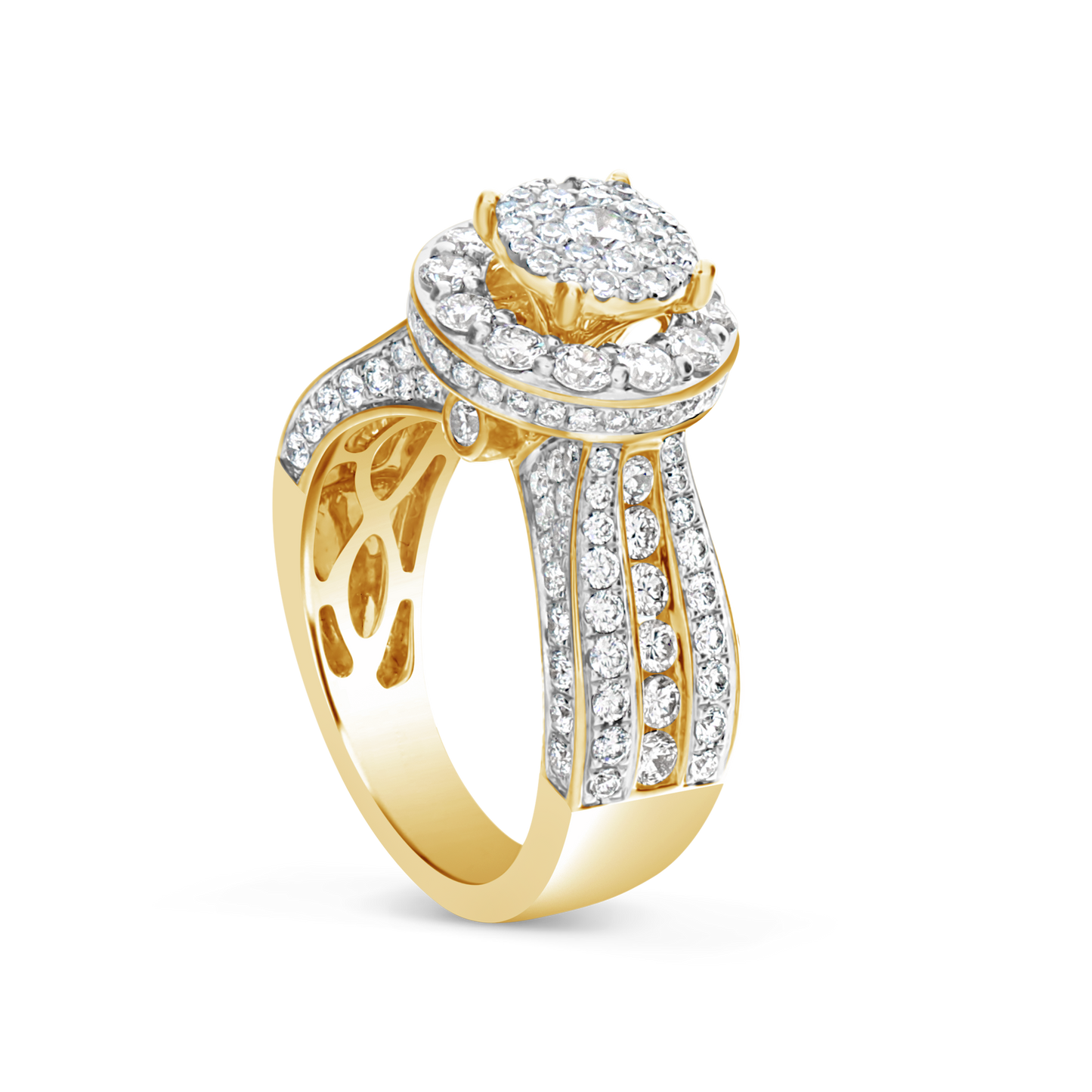 Diamond Halo Engagement Ring 2.30 CTW Round Cut 14K Yellow Gold